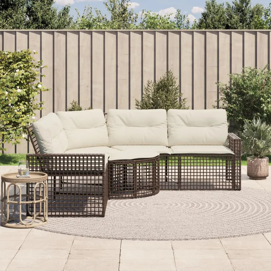 Divano da Giardino a L con Cuscini e Pouf Marrone in Polyrattan