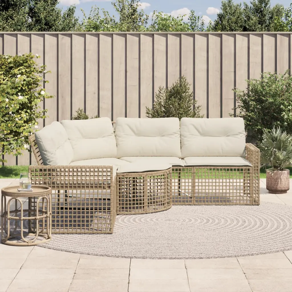 Divano da Giardino a L con Cuscini e Pouf Beige in Polyrattan