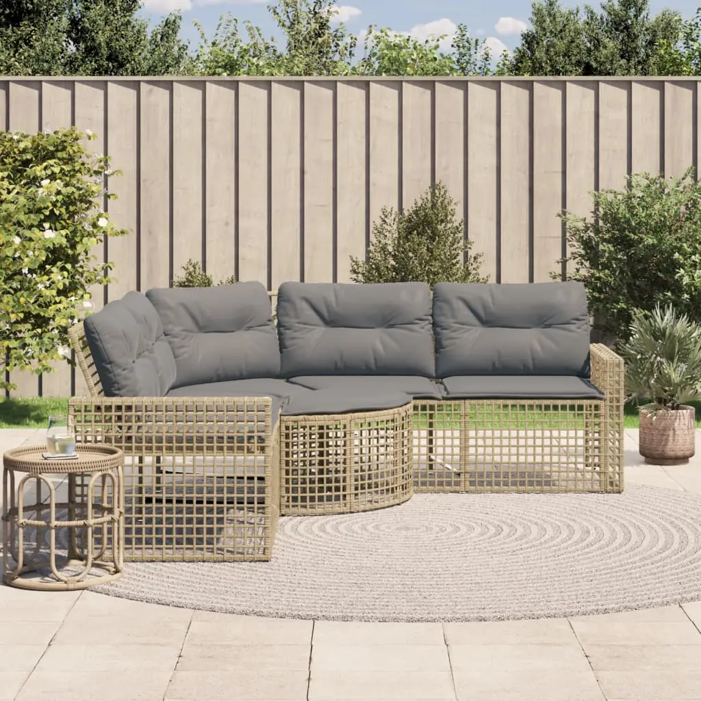 Divano da Giardino a L con Cuscini e Pouf Beige in Polyrattan