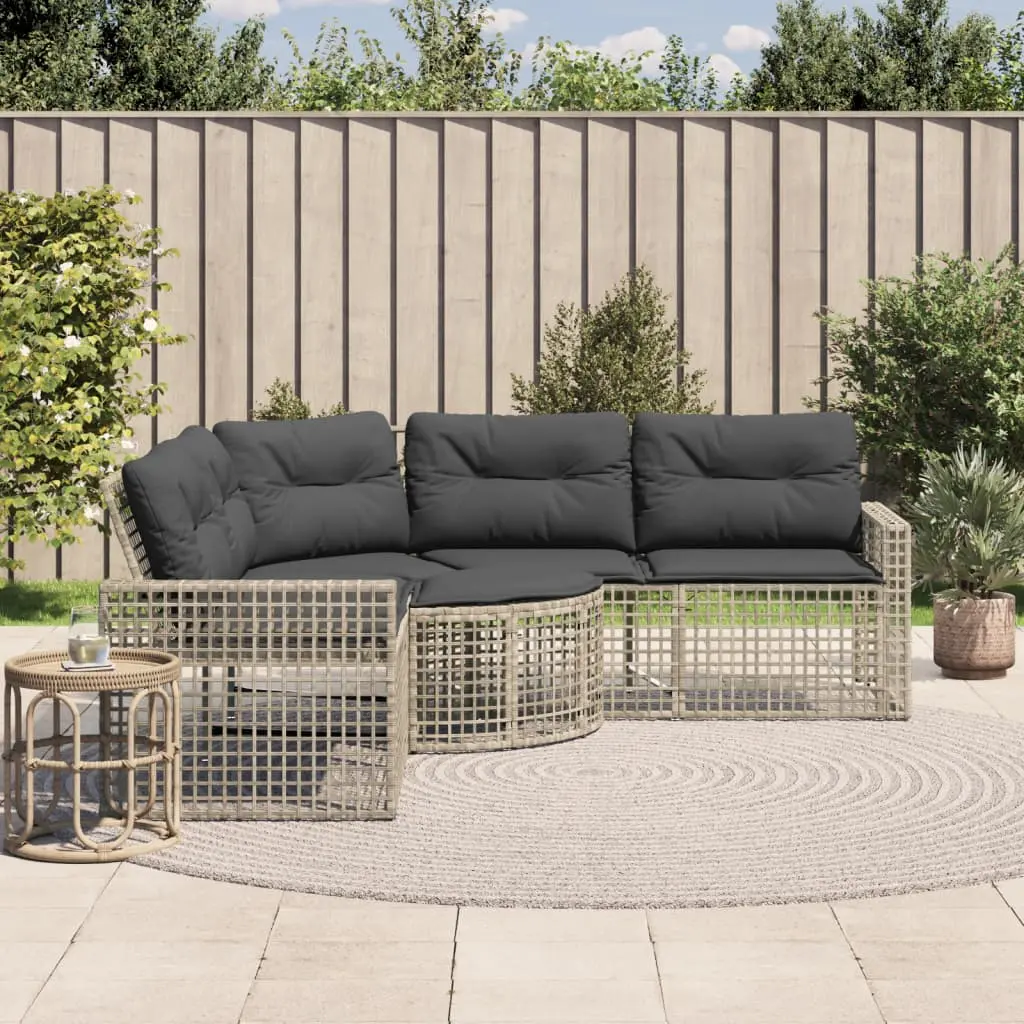 Divano da Giardino a L Cuscini e Pouf Grigio Chiaro Polyrattan