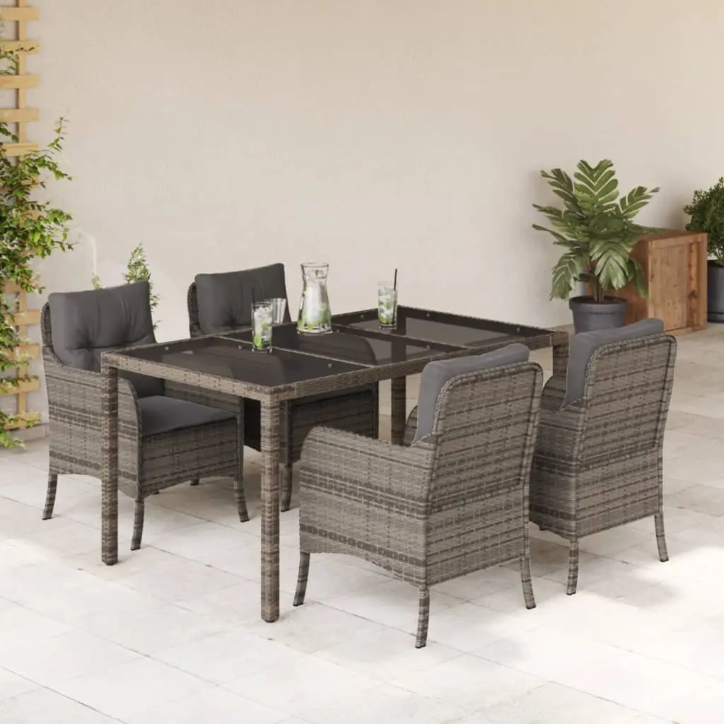 Set da Pranzo da Giardino 5 pz con Cuscini in Polyrattan Grigio