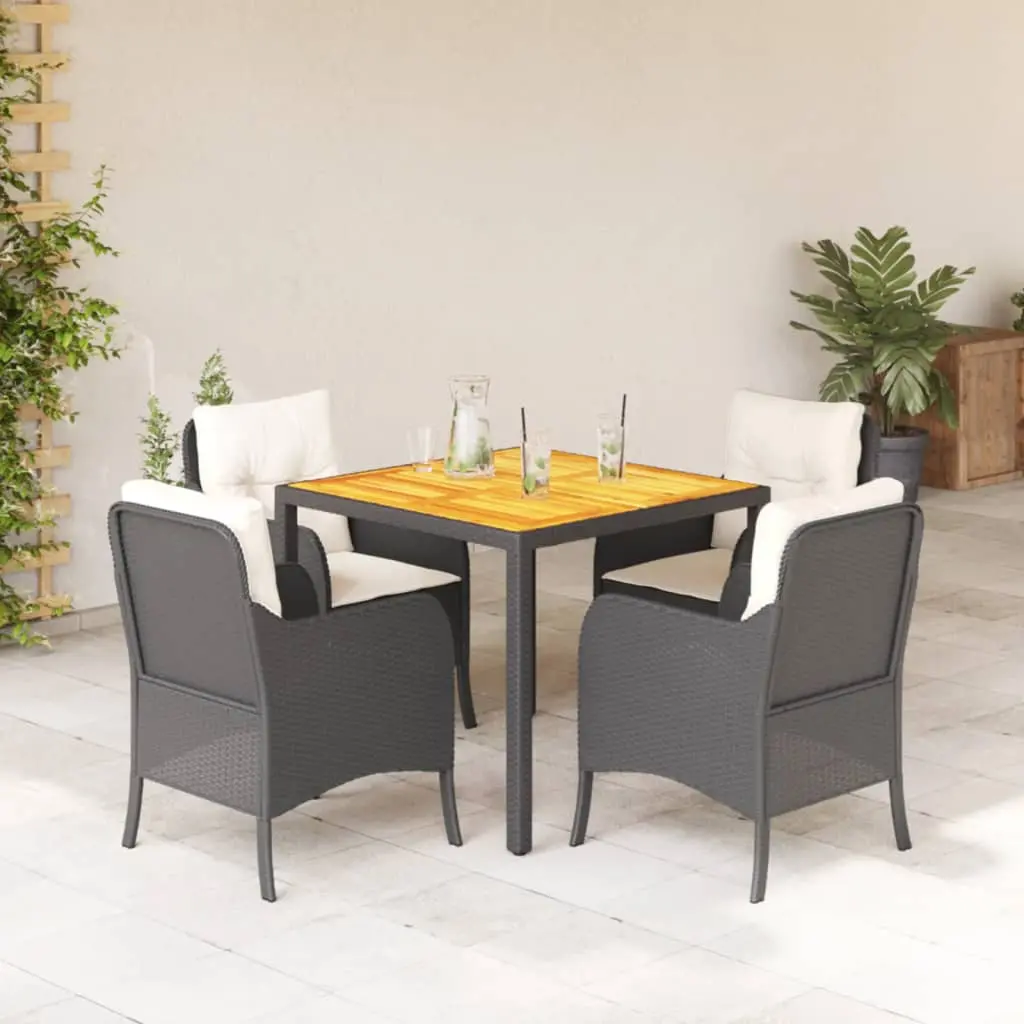 Set da Pranzo da Giardino 5 pz Nero con Cuscini in Polyrattan