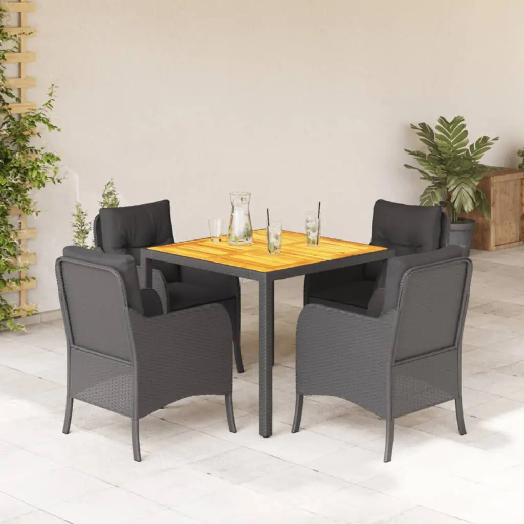 Set da Pranzo da Giardino 5 pz Nero con Cuscini in Polyrattan