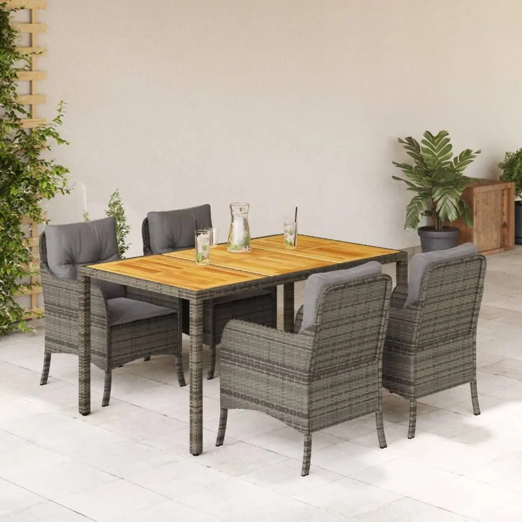 Set da Pranzo da Giardino 5 pz con Cuscini in Polyrattan Grigio