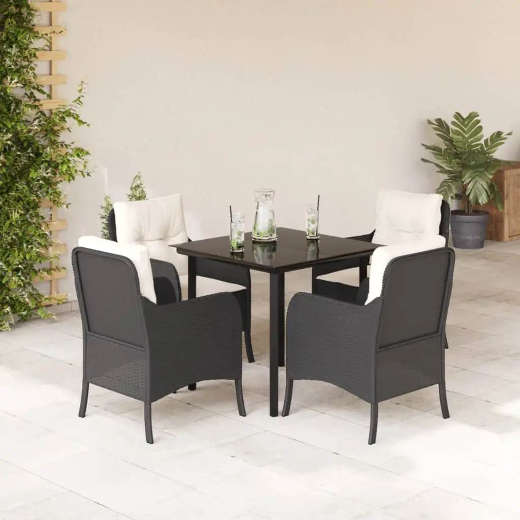 Set da Pranzo da Giardino 5 pz Nero con Cuscini in Polyrattan