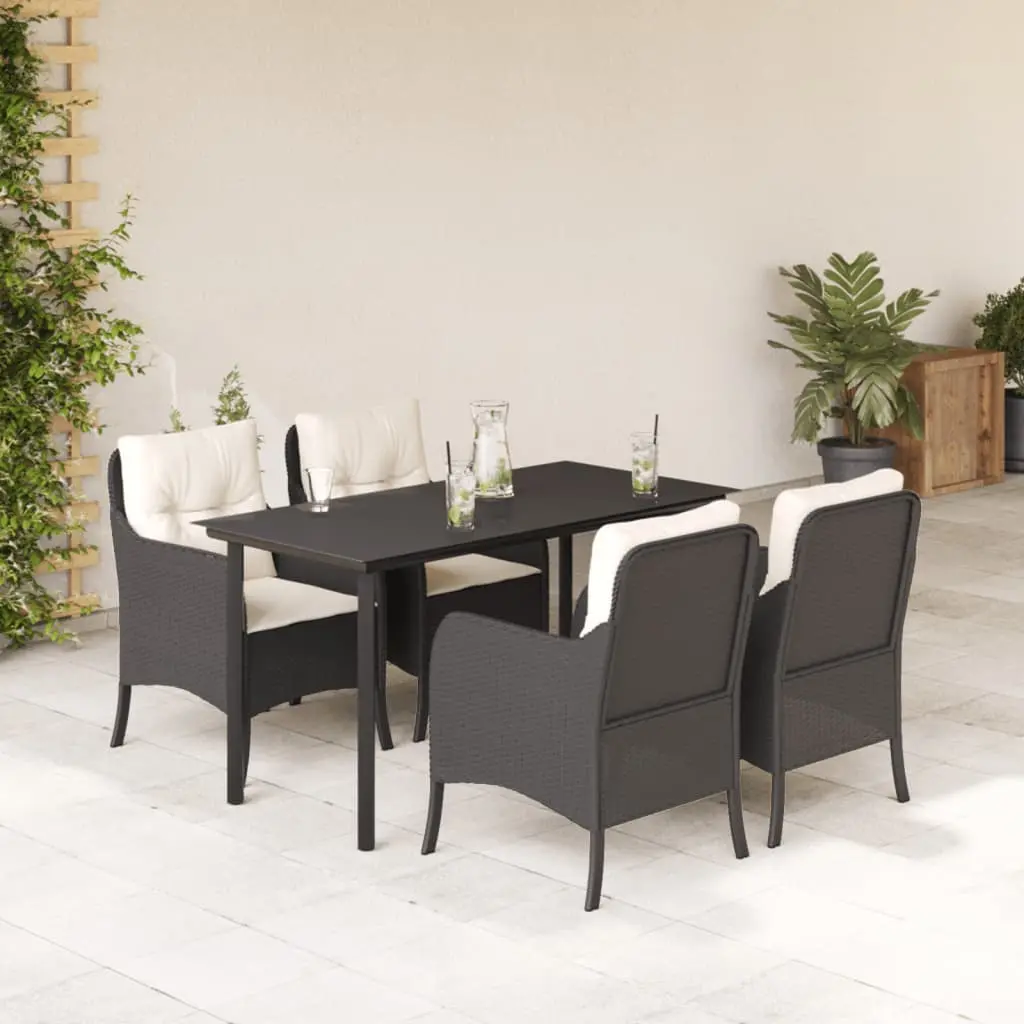 Set da Pranzo da Giardino 5 pz Nero con Cuscini in Polyrattan