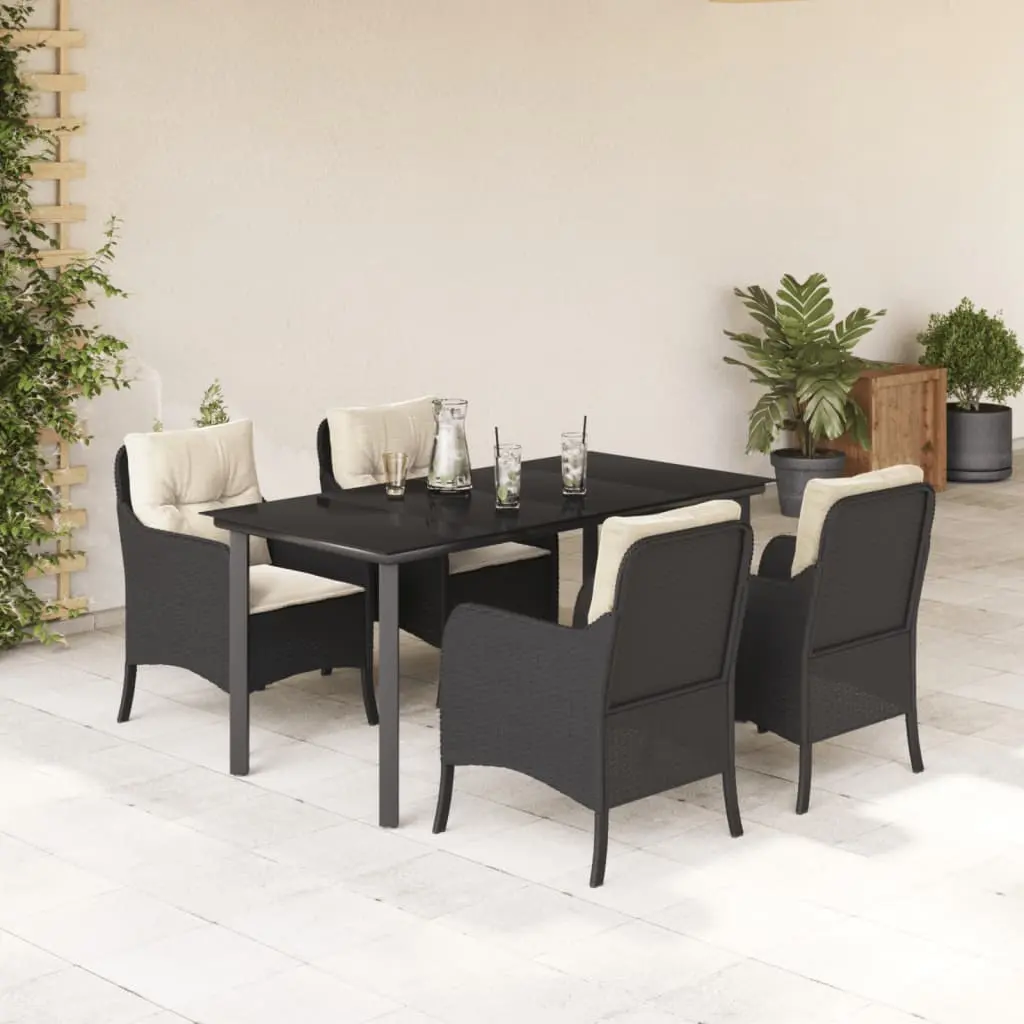 Set da Pranzo da Giardino 5 pz Nero con Cuscini in Polyrattan