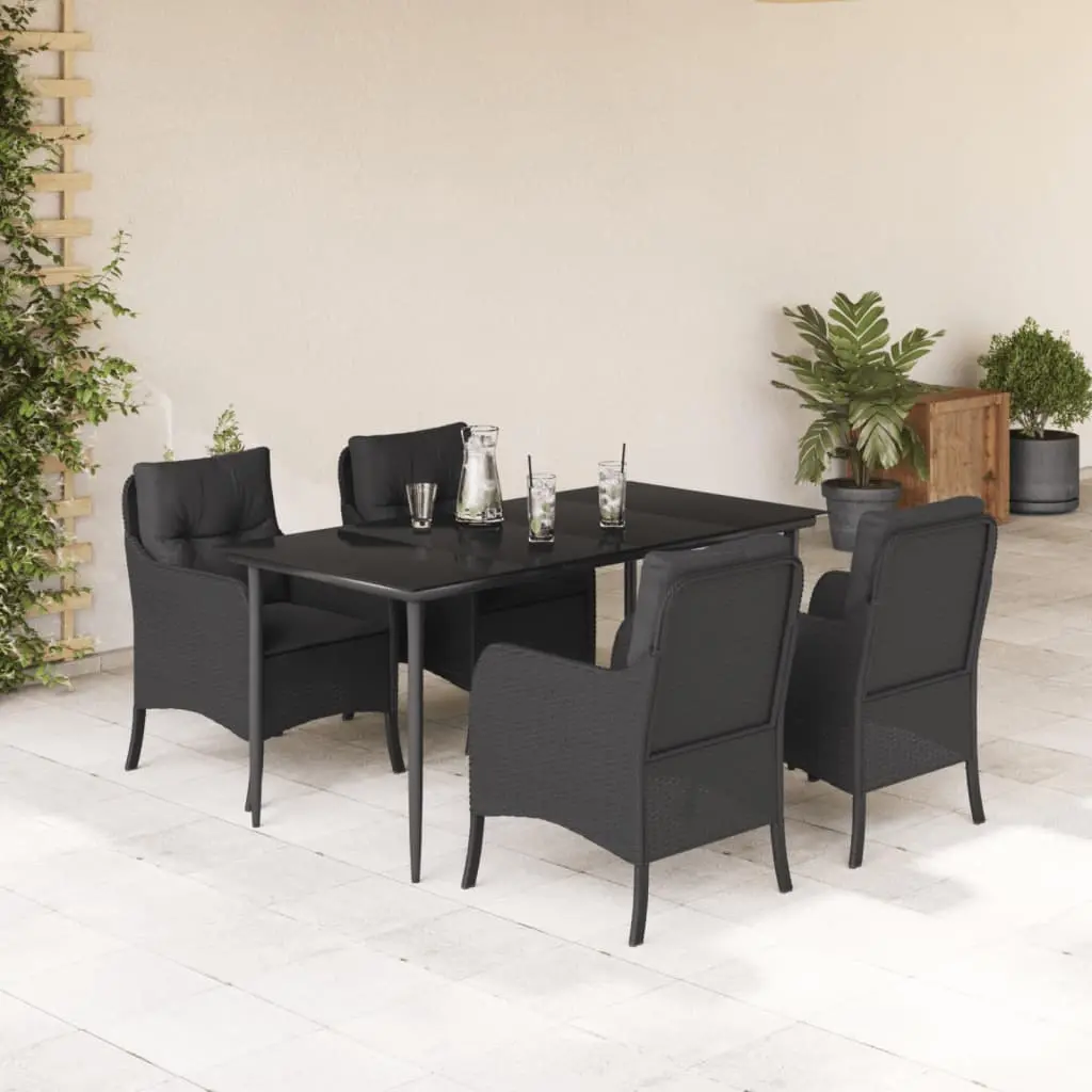 Set da Pranzo da Giardino 5 pz Nero con Cuscini in Polyrattan