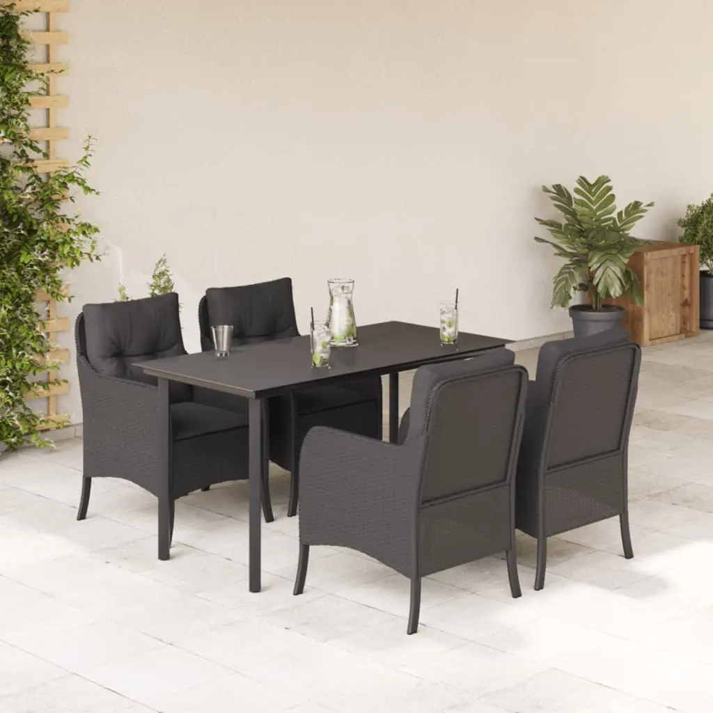 Set da Pranzo da Giardino 5 pz Nero con Cuscini in Polyrattan