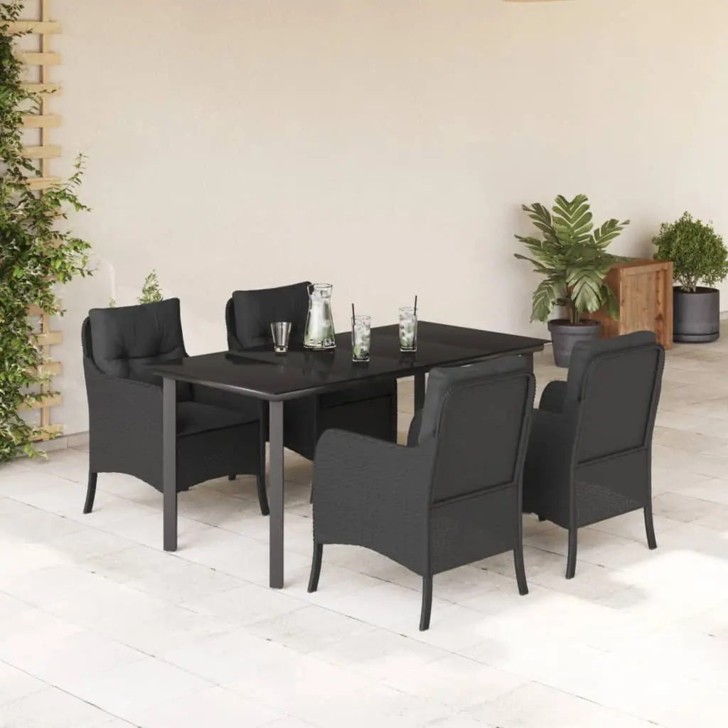 Set da Pranzo da Giardino 5 pz Nero con Cuscini in Polyrattan