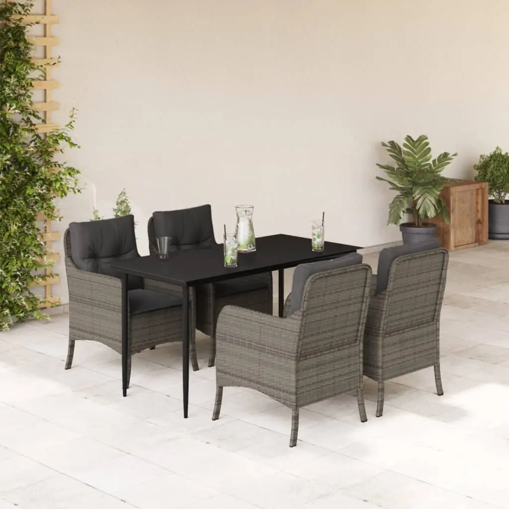 Set da Pranzo da Giardino 5 pz con Cuscini in Polyrattan Grigio