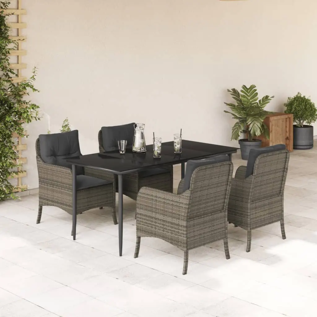 Set da Pranzo da Giardino 5 pz con Cuscini in Polyrattan Grigio