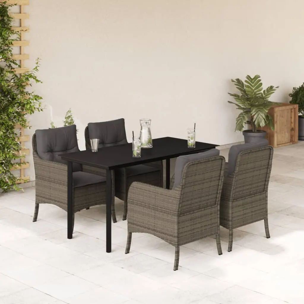 Set da Pranzo da Giardino 5 pz con Cuscini in Polyrattan Grigio