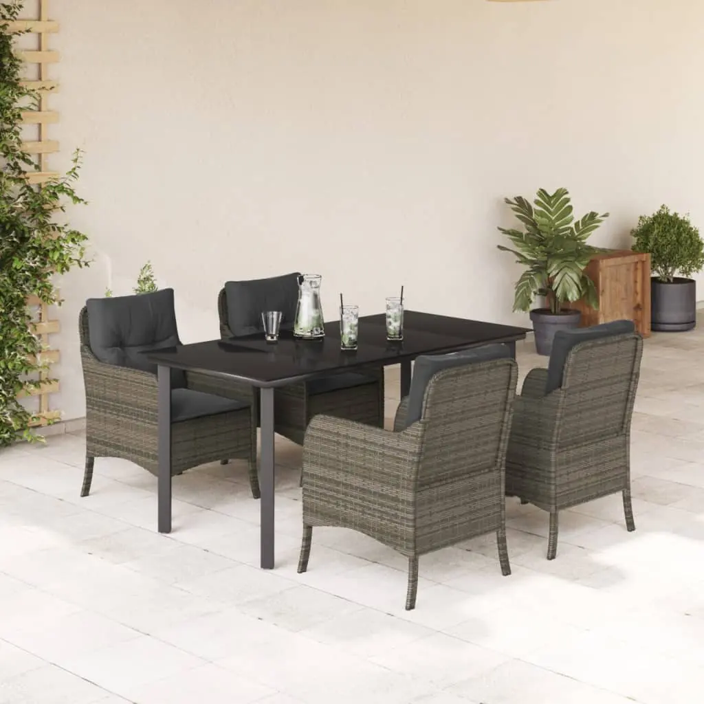 Set da Pranzo da Giardino 5 pz con Cuscini in Polyrattan Grigio