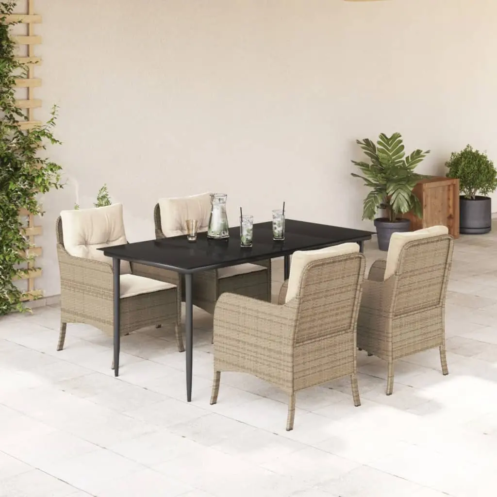 Set da Pranzo da Giardino 5 pz con Cuscini Beige in Polyrattan