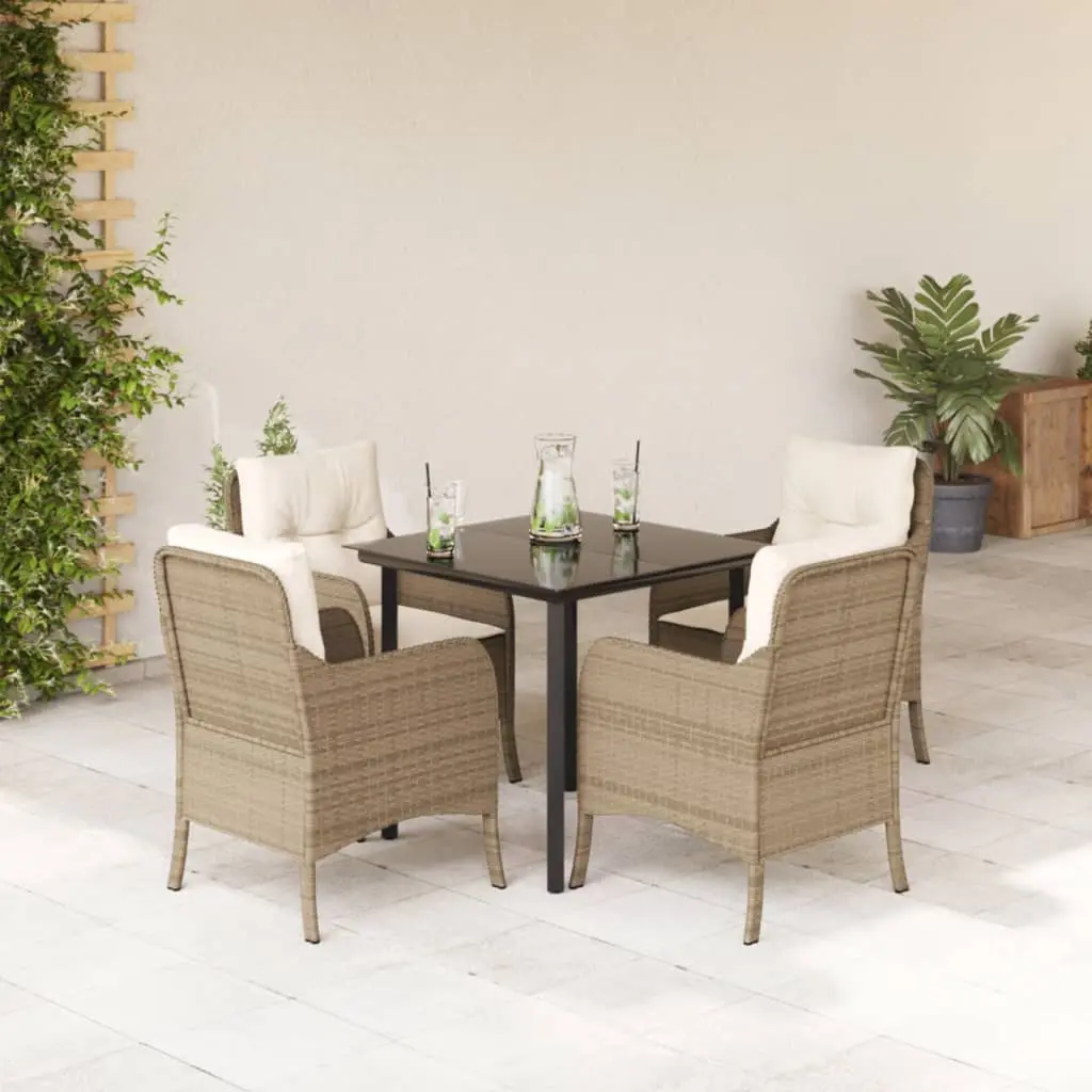 Set da Pranzo da Giardino 5 pz con Cuscini Beige in Polyrattan