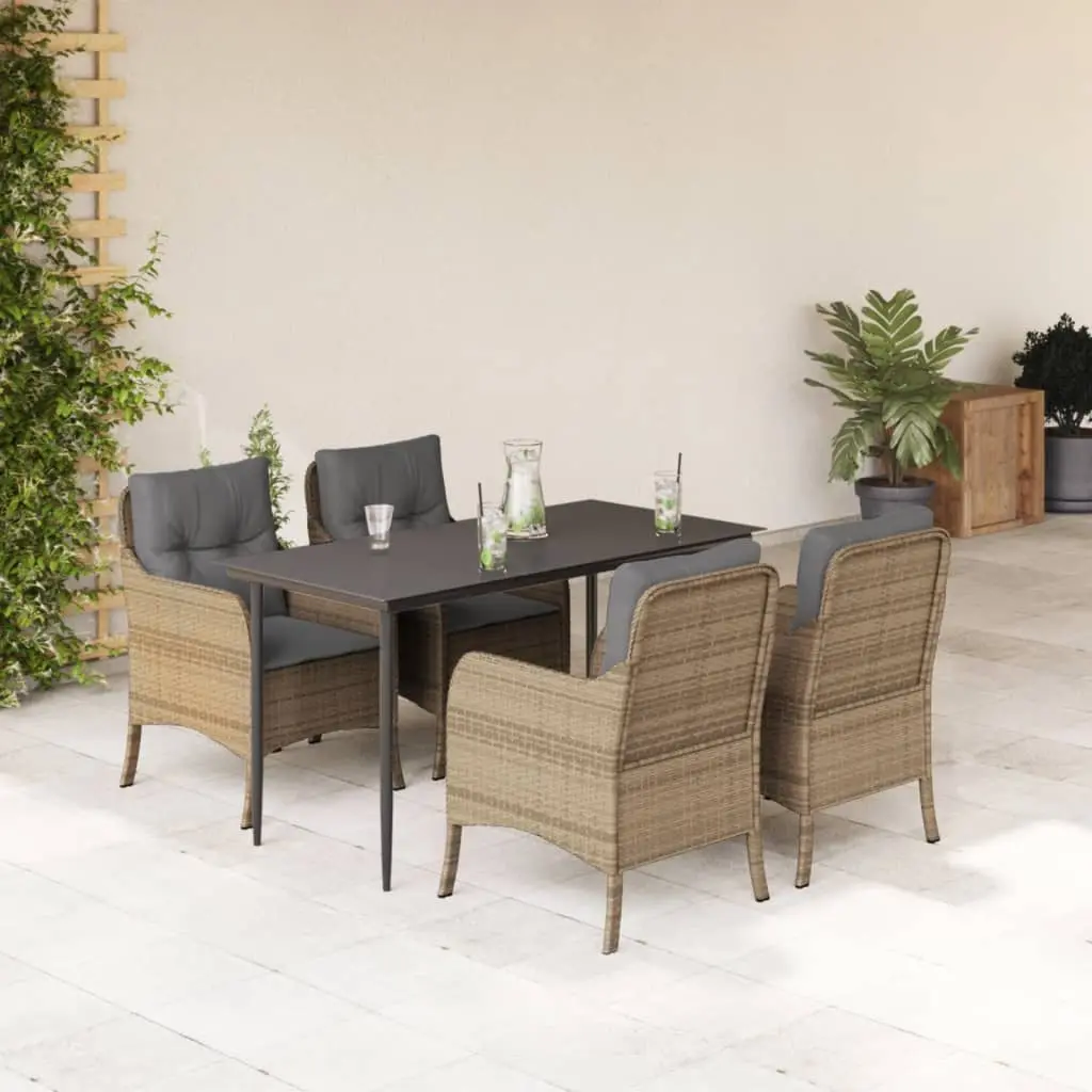 Set da Pranzo da Giardino 5 pz con Cuscini Beige in Polyrattan