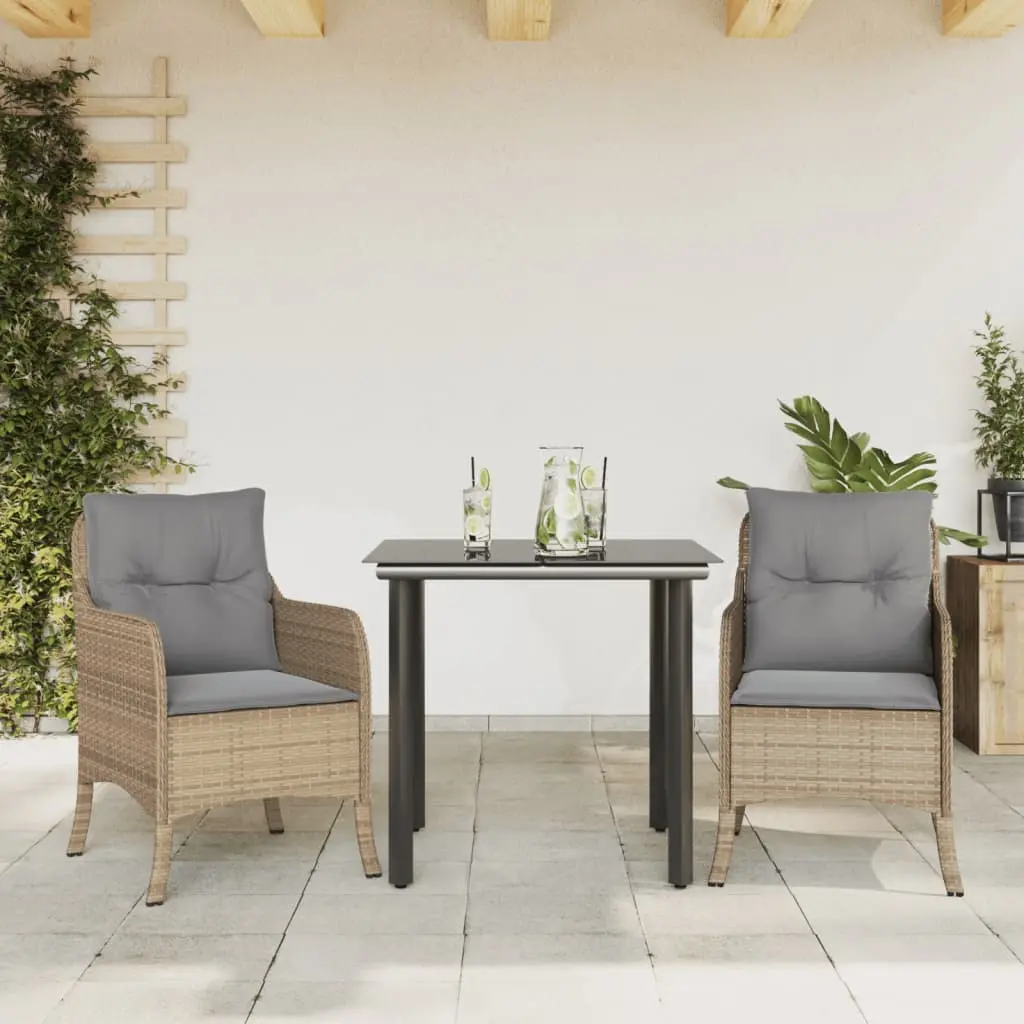 Set da Pranzo da Giardino 3 pz con Cuscini Beige in Polyrattan