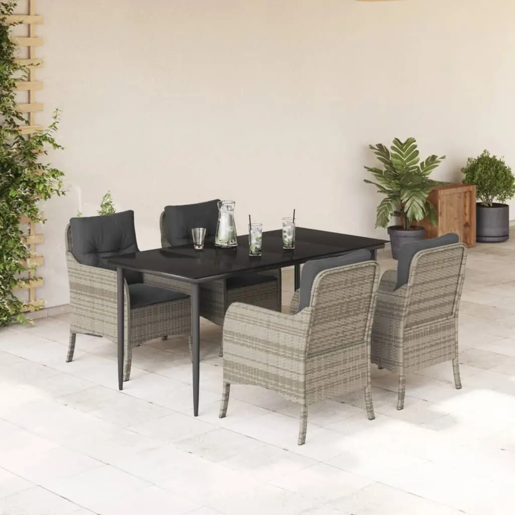 Set Pranzo da Giardino 5pz con Cuscini Grigio Chiaro Polyrattan