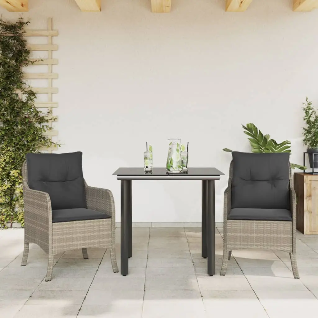 Set Pranzo da Giardino 3pz con Cuscini Grigio Chiaro Polyrattan