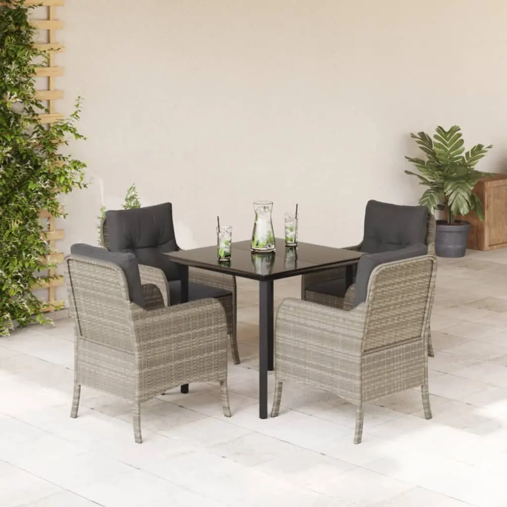 Set Pranzo da Giardino 5pz con Cuscini Grigio Chiaro Polyrattan