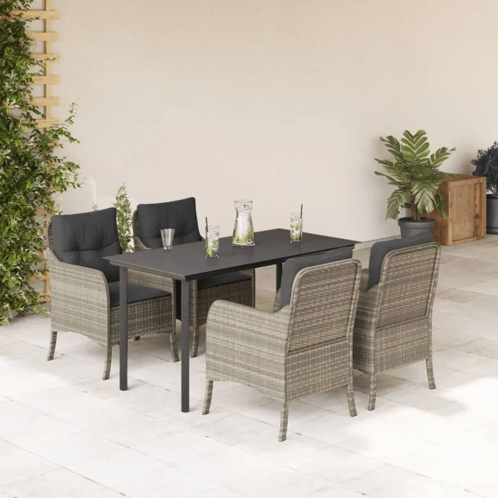 Set Pranzo da Giardino 5pz con Cuscini Grigio Chiaro Polyrattan