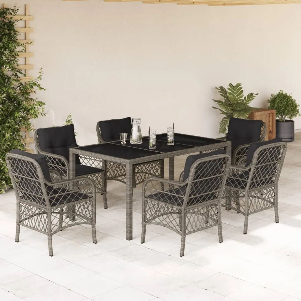 vidaXL Set da Pranzo da Giardino 7 pz con Cuscini in Polyrattan Grigio