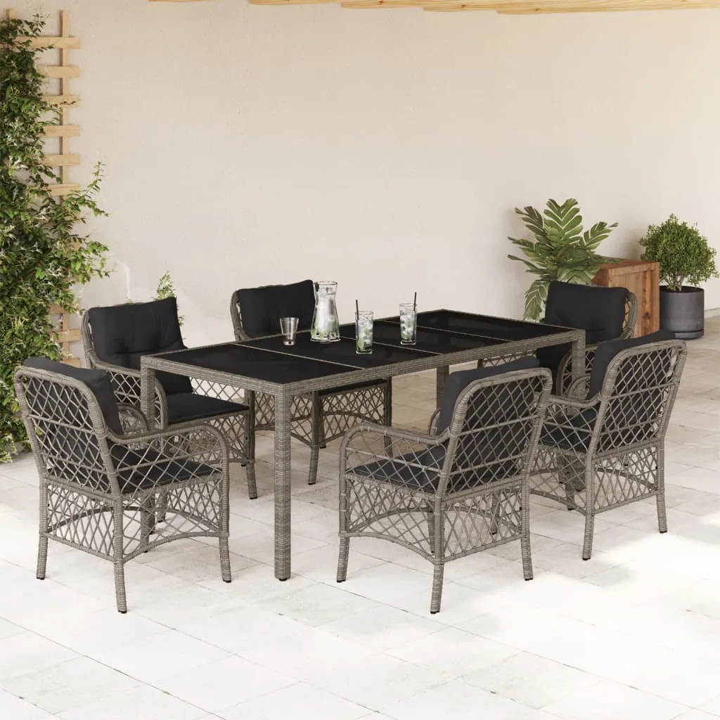 vidaXL Set da Pranzo da Giardino 7 pz con Cuscini in Polyrattan Grigio