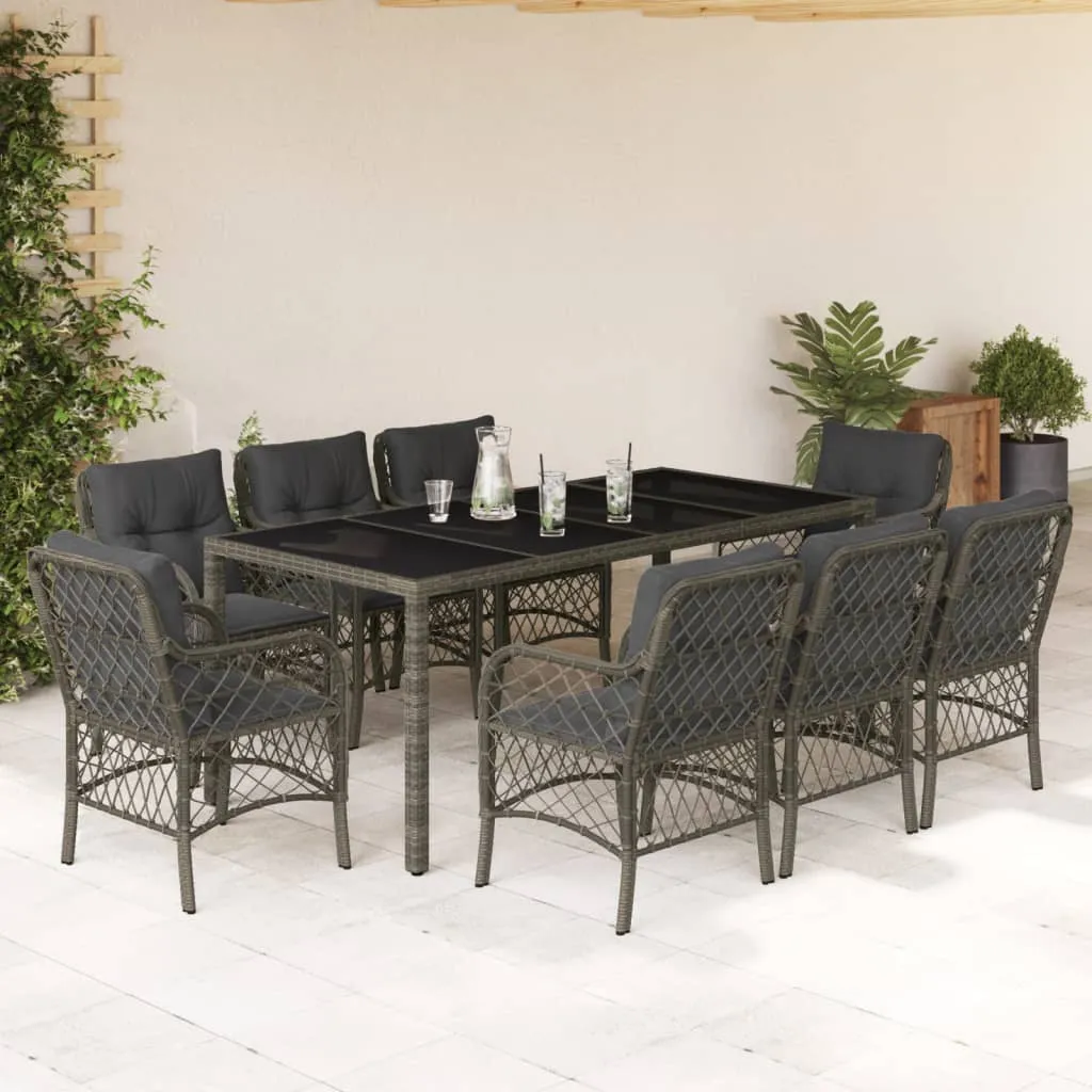 vidaXL Set da Pranzo da Giardino 9 pz con Cuscini in Polyrattan Grigio