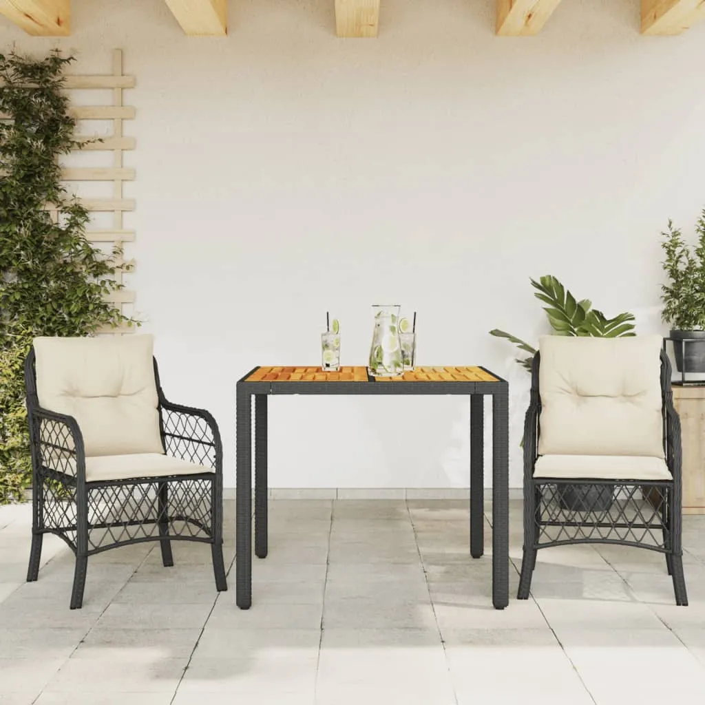 vidaXL Set da Bistrò 3 pz con Cuscini Nero in Polyrattan