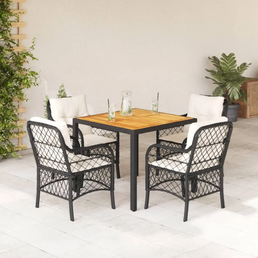 vidaXL Set da Pranzo da Giardino 5 pz Nero con Cuscini in Polyrattan