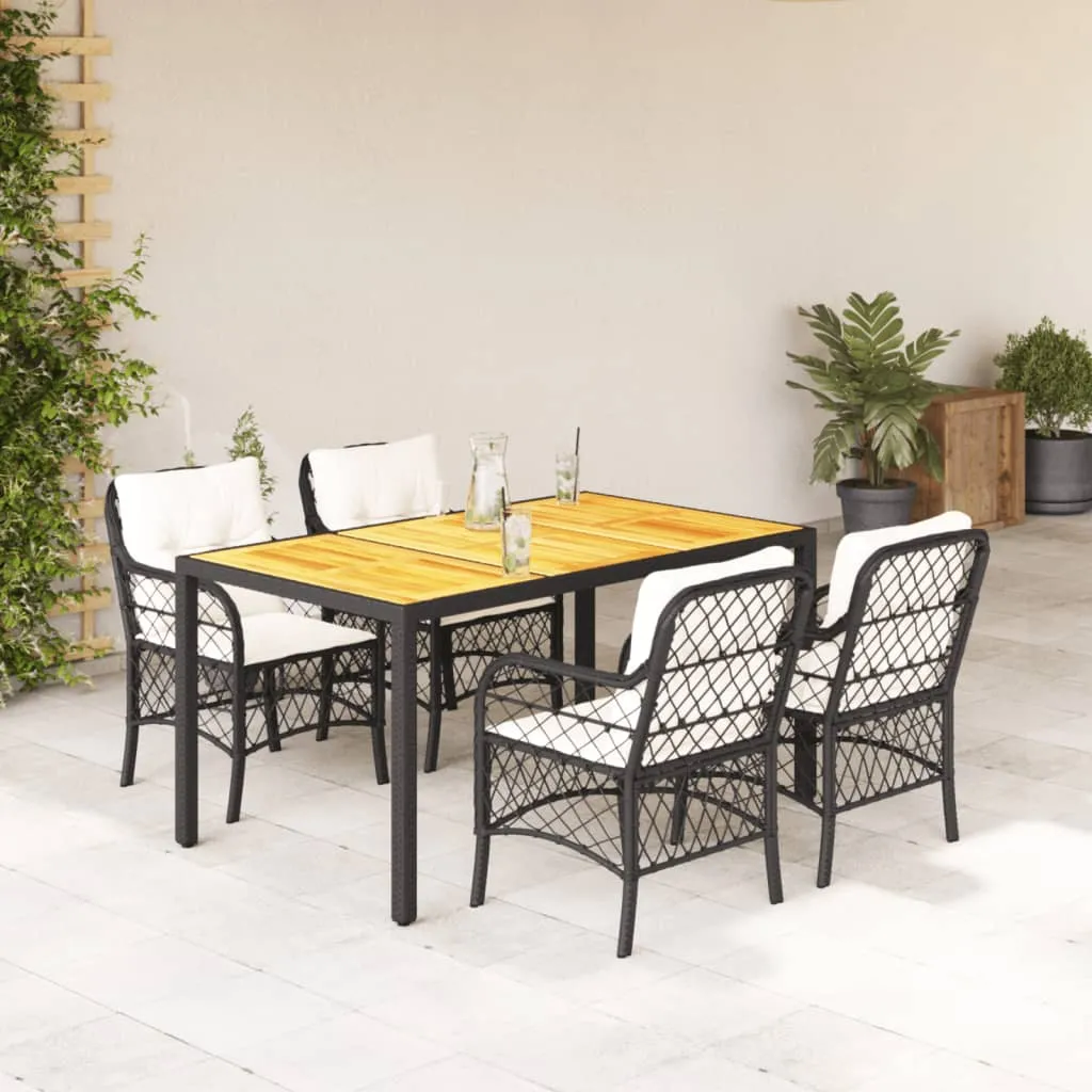 vidaXL Set da Pranzo da Giardino 5 pz Nero con Cuscini in Polyrattan