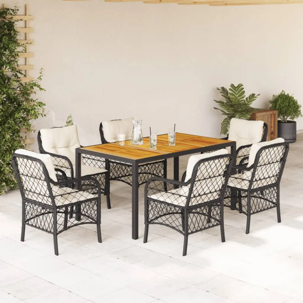 vidaXL Set da Pranzo da Giardino 7 pz Nero con Cuscini in Polyrattan