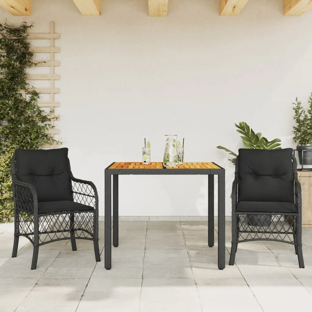 vidaXL Set da Bistrò 3 pz con Cuscini Nero in Polyrattan