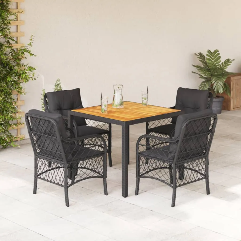 vidaXL Set da Pranzo da Giardino 5 pz Nero con Cuscini in Polyrattan