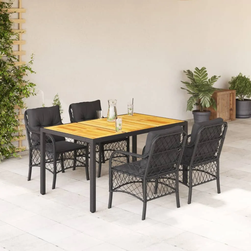 vidaXL Set da Pranzo da Giardino 5 pz Nero con Cuscini in Polyrattan