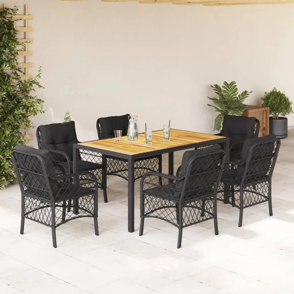 vidaXL Set da Pranzo da Giardino 7 pz Nero con Cuscini in Polyrattan