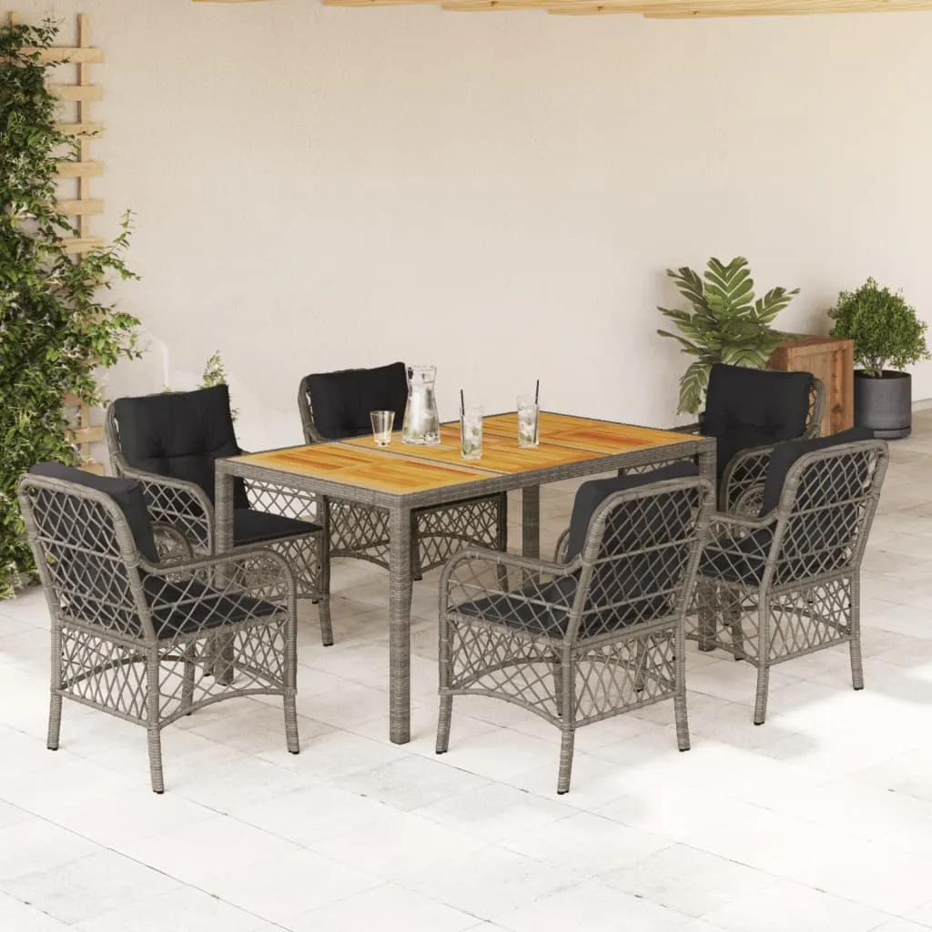 vidaXL Set da Pranzo da Giardino 7 pz con Cuscini in Polyrattan Grigio