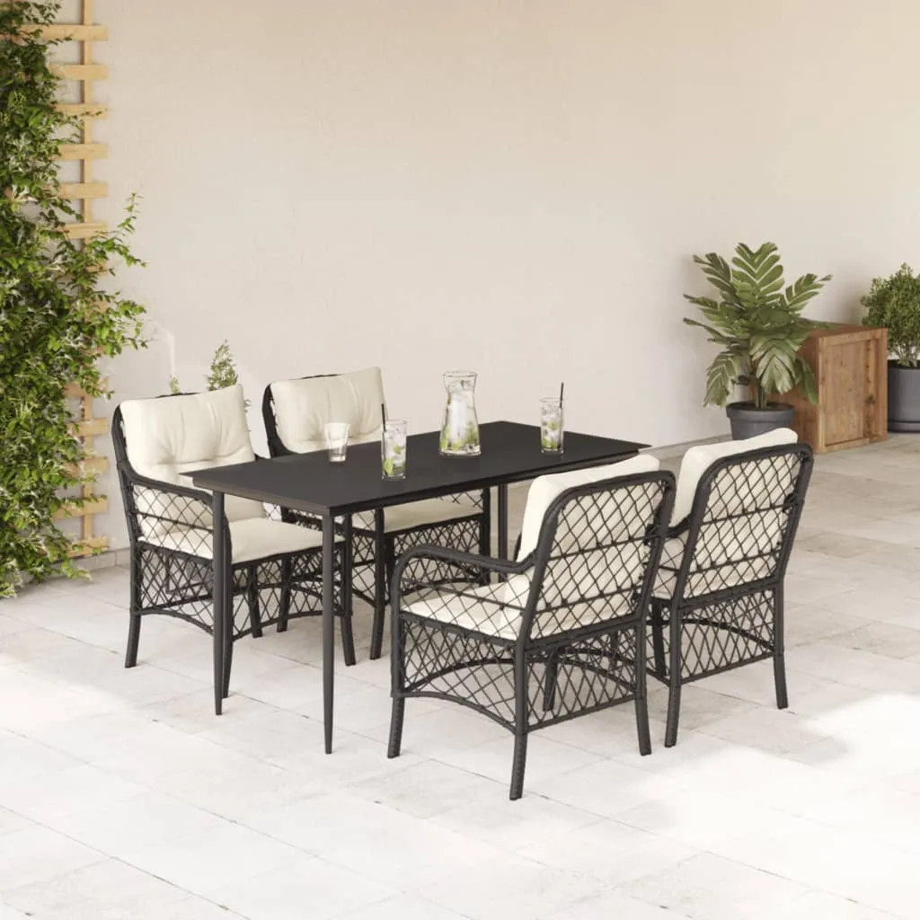 vidaXL Set da Pranzo da Giardino 5 pz Nero con Cuscini in Polyrattan