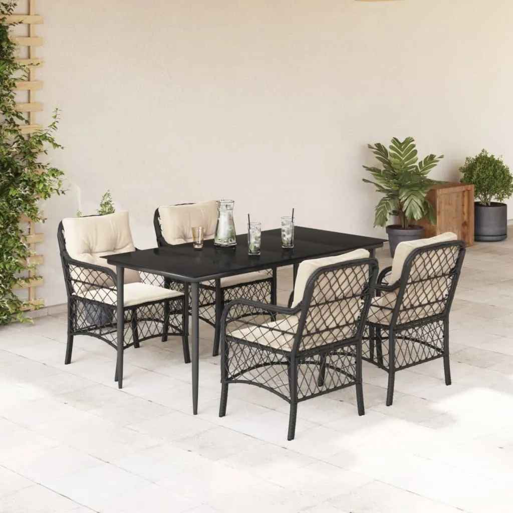 vidaXL Set da Pranzo da Giardino 5 pz Nero con Cuscini in Polyrattan