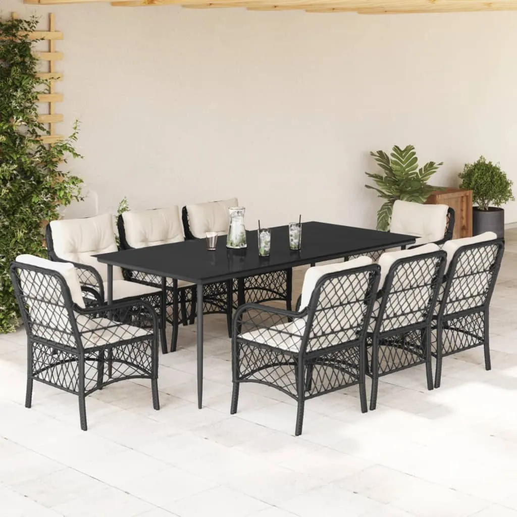 vidaXL Set da Pranzo da Giardino 9 pz con Cuscini Nero in Polyrattan