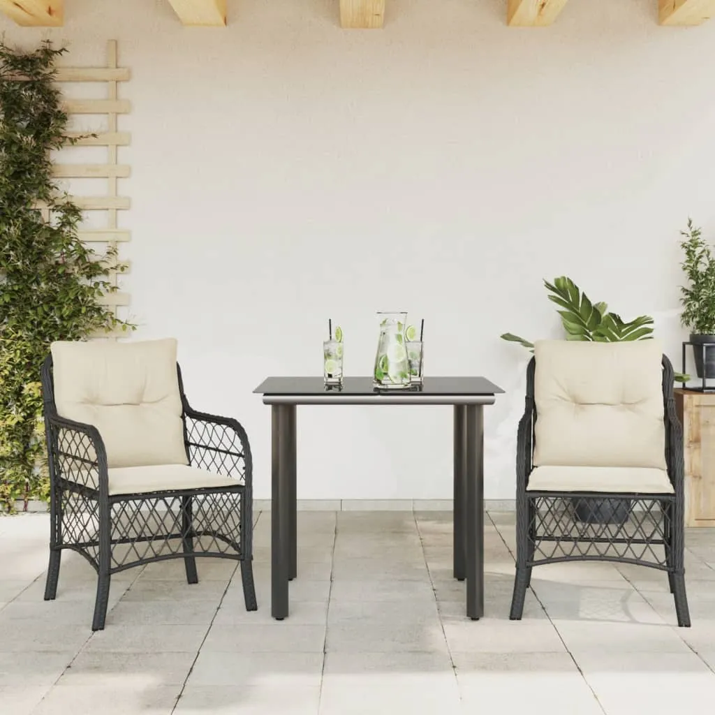 vidaXL Set da Bistrò 3 pz con Cuscini Nero in Polyrattan