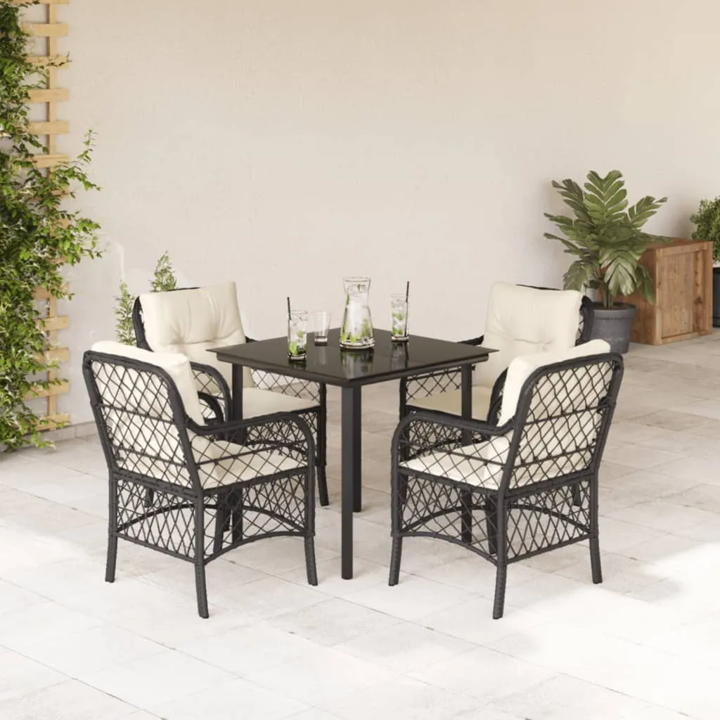 vidaXL Set da Pranzo da Giardino 5 pz Nero con Cuscini in Polyrattan