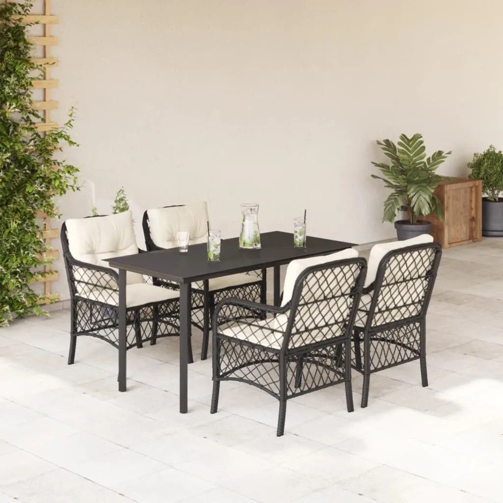 vidaXL Set da Pranzo da Giardino 5 pz Nero con Cuscini in Polyrattan