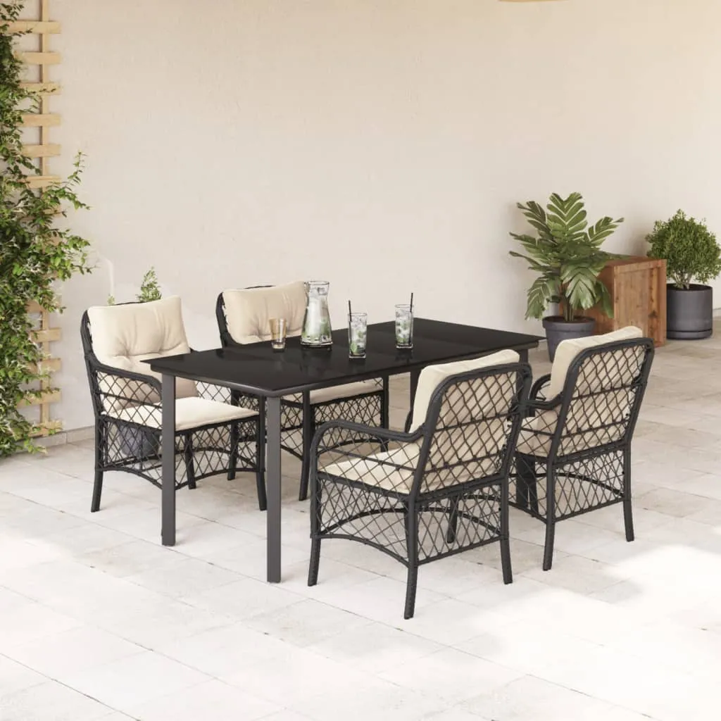 vidaXL Set da Pranzo da Giardino 5 pz Nero con Cuscini in Polyrattan