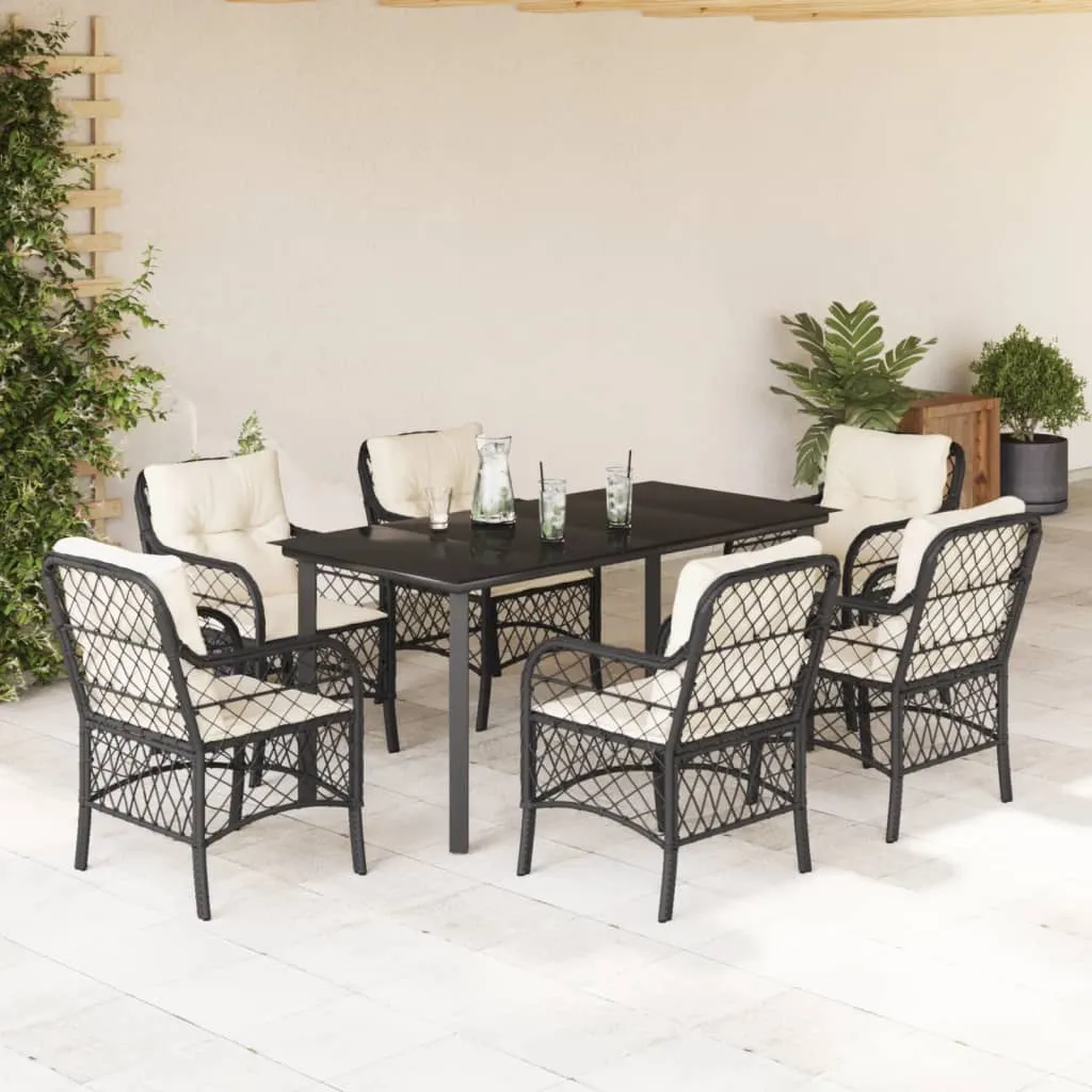 vidaXL Set da Pranzo da Giardino 7 pz Nero con Cuscini in Polyrattan