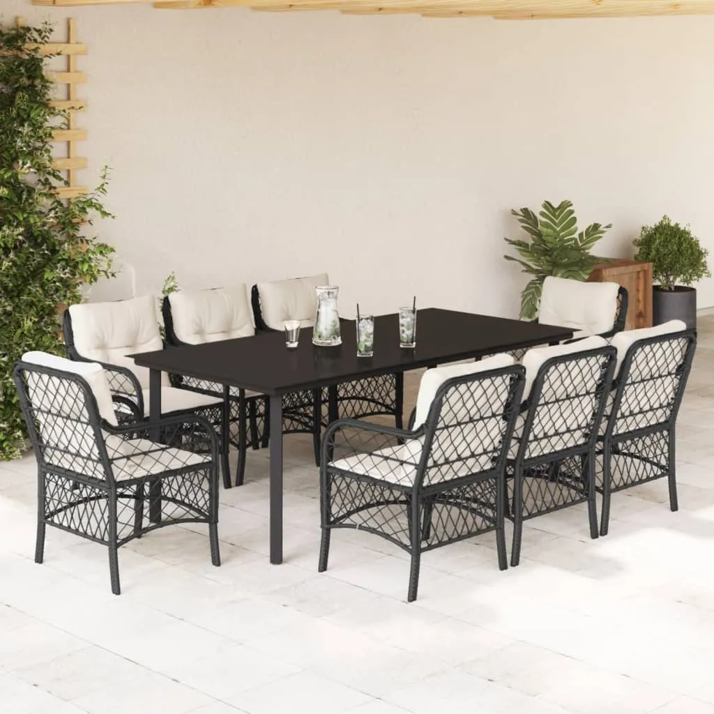 vidaXL Set da Pranzo da Giardino 9 pz con Cuscini Nero in Polyrattan