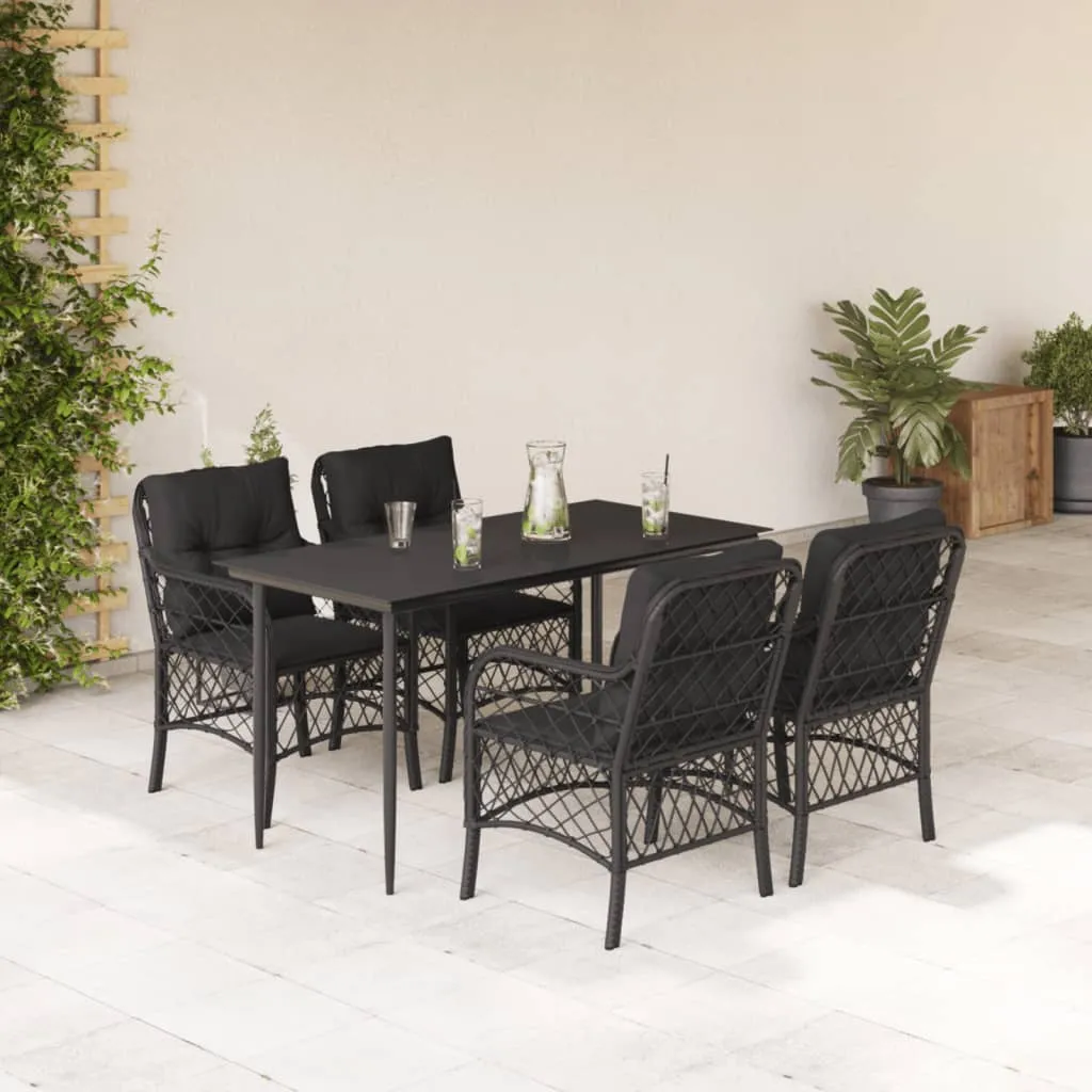 vidaXL Set da Pranzo da Giardino 5 pz Nero con Cuscini in Polyrattan