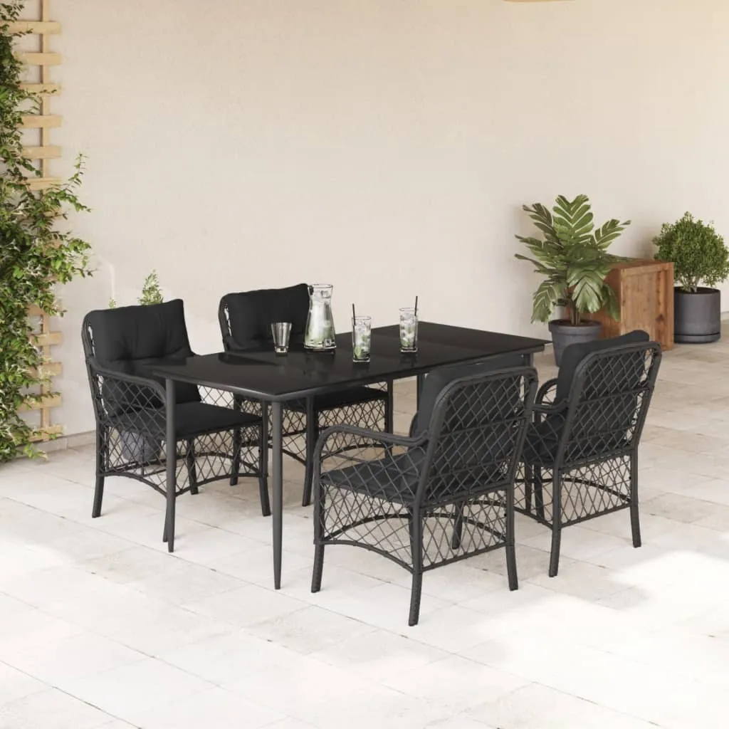 vidaXL Set da Pranzo da Giardino 5 pz Nero con Cuscini in Polyrattan