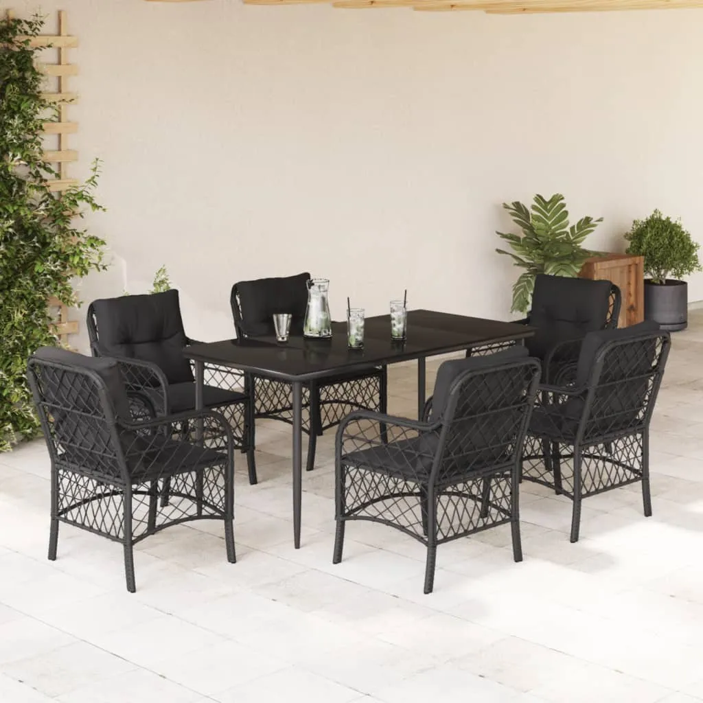 vidaXL Set da Pranzo da Giardino 7 pz Nero con Cuscini in Polyrattan